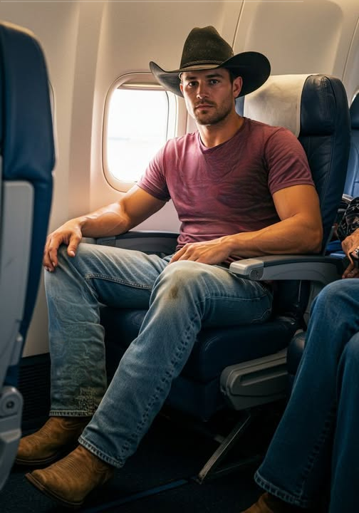 The muscular guy wearing a cowboy hat kept staring at me during the flight.