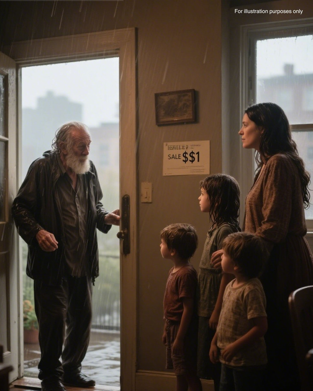 A Poor Mother of Four Lets a Soaked Old Stranger Stay in Her Home — The Next Day, She Sells Her House for Just $1