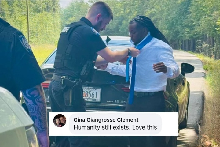 Officer stops speeding driver, learns he’s heading to a funeral, and helps him with his tie.