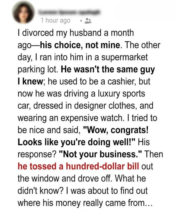 Katherine’s peaceful routine shattered the day she saw a gleaming white sports car in the supermarket parking lot — and watched her ex-husband, Michael, step out of it.
